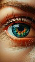 ai gegenereerd een dichtbij omhoog van een vrouw oog met een helder mooi iris foto