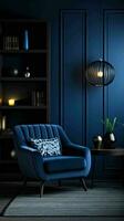 ai gegenereerd donker blauw modern stijl leven kamer interieur foto