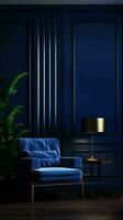 ai gegenereerd donker blauw modern stijl leven kamer interieur foto