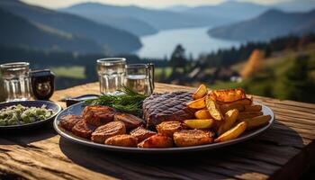 ai gegenereerd gegrild steak, vers groenten, gezond maaltijd, klaar naar eten gegenereerd door ai foto