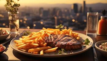 ai gegenereerd gegrild steak, vers groenten, gezond maaltijd, klaar naar eten gegenereerd door ai foto