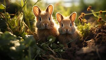 ai gegenereerd schattig puppy zittend buitenshuis, op zoek Bij camera met gefocust blik gegenereerd door ai foto