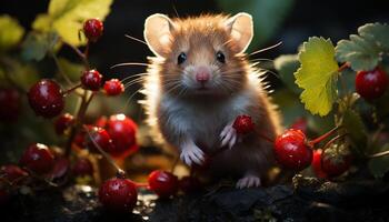 ai gegenereerd schattig egel zittend Aan gras, alarm in herfst Woud gegenereerd door ai foto