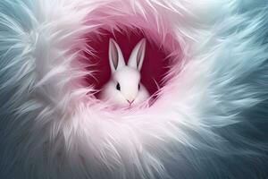 ai gegenereerd Pasen eigenzinnigheid, wit konijnen staart opkomend van de gat, gelukkig Pasen dag. foto