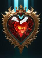 ai gegenereerd creativiteit kristal hart met gouden kroon gelukkig Valentijnsdag dag behang foto