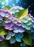 ai gegenereerd hortensia holografische bloemen foto