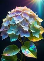 ai gegenereerd hortensia holografische bloemen foto