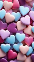 ai gegenereerd veel kleurrijk chocola harten zijn geregeld in een patroon foto