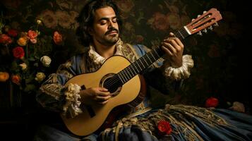 ai gegenereerd een Portugees fado zanger in traditioneel kleding foto