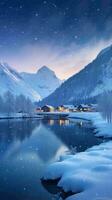 ai gegenereerd mooi besneeuwd landschap van Noorwegen foto