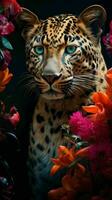 ai gegenereerd mooi wild dier portret in een dierentuin en bloemen foto