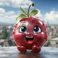 ai gegenereerd 3d tekenfilm realistisch schattig appel fruit foto