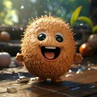 ai gegenereerd 3d tekenfilm realistisch schattig kokosnoot fruit foto