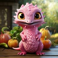 ai gegenereerd 3d tekenfilm realistisch schattig draak fruit foto