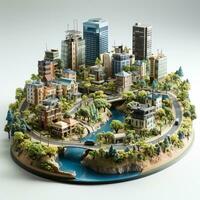 ai gegenereerd 3d miniatuur model- van de stad foto