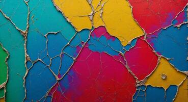 ai gegenereerd kleurrijk gebarsten verf Aan muur abstract behang foto