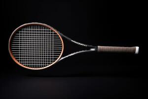 ai gegenereerd actief bal racket zwart achtergrond recreatie racket Gezondheid competitief voorwerpen bij elkaar passen foto