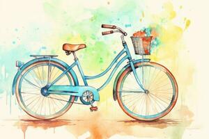 ai gegenereerd reizen fiets klassiek illustratie retro oud zomer wijnoogst mand waterverf kunst foto
