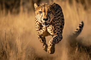 ai gegenereerd snel safari kat wild dieren in het wild zoogdier snelheid Afrikaanse roofdier carnivoor gras mara natuur foto