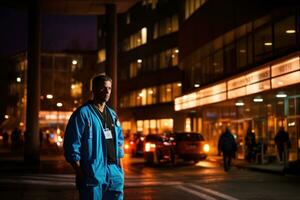 ai gegenereerd knap portret buitenshuis buiten persoon elegant straat volwassen mode aantrekkelijk nacht foto