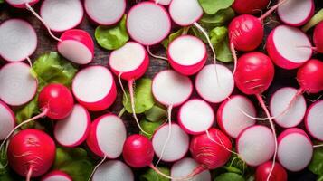 ai gegenereerd rood veganistisch vers rauw voedsel wortel versheid natuur groen vegetarisch eetpatroon radijs landbouw foto