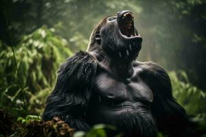 ai gegenereerd rwanda Oeganda zwart oerwoud zoogdier groen bedreigd dieren Afrika regenwoud gorilla foto