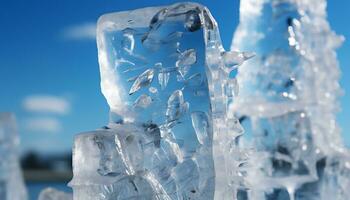 ai gegenereerd transparant ijs kristal weerspiegelt de schoonheid van natuur verkoudheid temperatuur gegenereerd door ai foto
