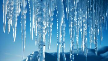 ai gegenereerd versheid van winter weerspiegeld in transparant ijs kristal patronen gegenereerd door ai foto