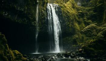 ai gegenereerd majestueus berg bereik, vloeiende water, rustig tafereel, natuur schoonheid gegenereerd door ai foto