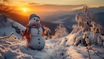 ai gegenereerd glimlachen Mens in winter, vieren met sneeuw, geschenk, en vreugde gegenereerd door ai foto