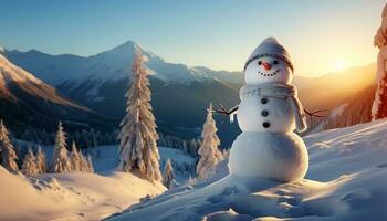 ai gegenereerd glimlachen Mens in winter, vieren met sneeuw, geschenk, en vreugde gegenereerd door ai foto