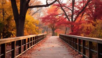 ai gegenereerd levendig herfst kleuren reflecteren Aan nat esdoorn- boom takken gegenereerd door ai foto