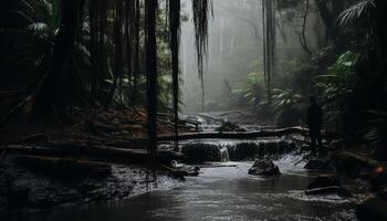 ai gegenereerd majestueus berg bereik, vloeiende water, rustig tafereel, natuur schoonheid gegenereerd door ai foto