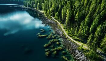 ai gegenereerd majestueus berg reeks weerspiegelt in rustig water, presentatie van natuurlijk schoonheid gegenereerd door ai foto