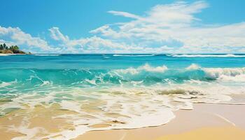 ai gegenereerd tropisch kustlijn, blauw water, palm bomen zomer vakantie paradijs gegenereerd door ai foto