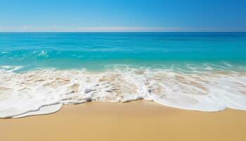 ai gegenereerd tropisch kustlijn, blauw water, palm bomen zomer vakantie paradijs gegenereerd door ai foto