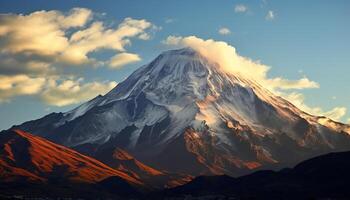 ai gegenereerd majestueus berg piek, besneeuwd en rustig, in Japans herfst gegenereerd door ai foto