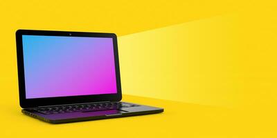 modern laptop mockup met blanco ruimte voor uw ontwerp in vorm van kijk maar scherm licht. 3d renderen foto