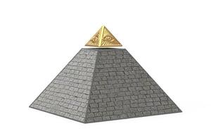 steen piramide met gouden top vrijmetselaars- symbool allemaal zien oog piramide driehoek. 3d renderen foto