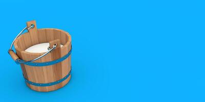 houten emmer gevulde met vers melk. 3d renderen foto