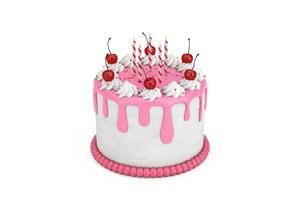 abstract verjaardag tekenfilm toetje kers taart met kaarsen. 3d renderen foto