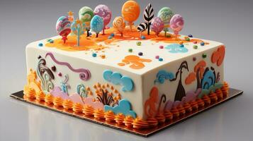 ai gegenereerd verjaardag taart met kleurrijk kaarsen. gemaakt met generatief ai foto