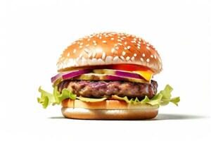 ai gegenereerd vers hamburger geïsoleerd Aan wit achtergrond. ai gegenereerd foto