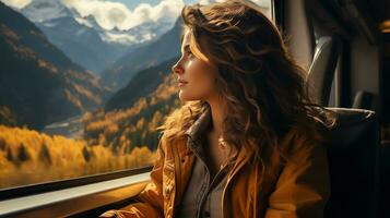 ai gegenereerd reizen blogger en avonturier wie inspireert avonturiers naar Gaan buiten de trein venster. zien adembenemend keer bekeken. genereren ai foto