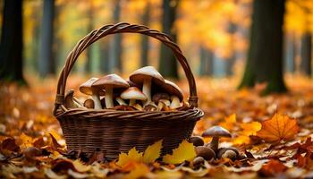 ai gegenereerd herfst mand met champignons. foto