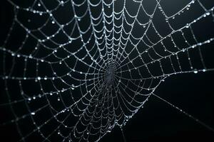 ai gegenereerd spin web geïsoleerd in zwart achtergrond ai generatief foto