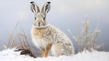 ai gegenereerd sneeuwschoen haas natura dier behang achtergrond foto