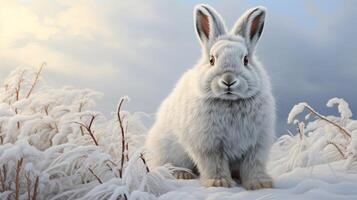 ai gegenereerd sneeuwschoen haas natura dier behang achtergrond foto