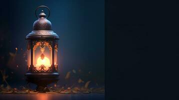 ai gegenereerd Islamitisch lantaarn met een lit kaars religie achtergrond foto