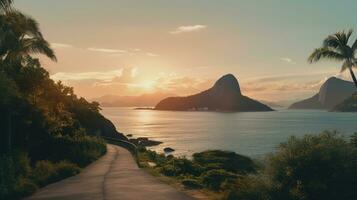 ai gegenereerd generatief ai, braziliaans mooi esthetisch landschap met bergen, gedempt kleuren, amazone natuur foto